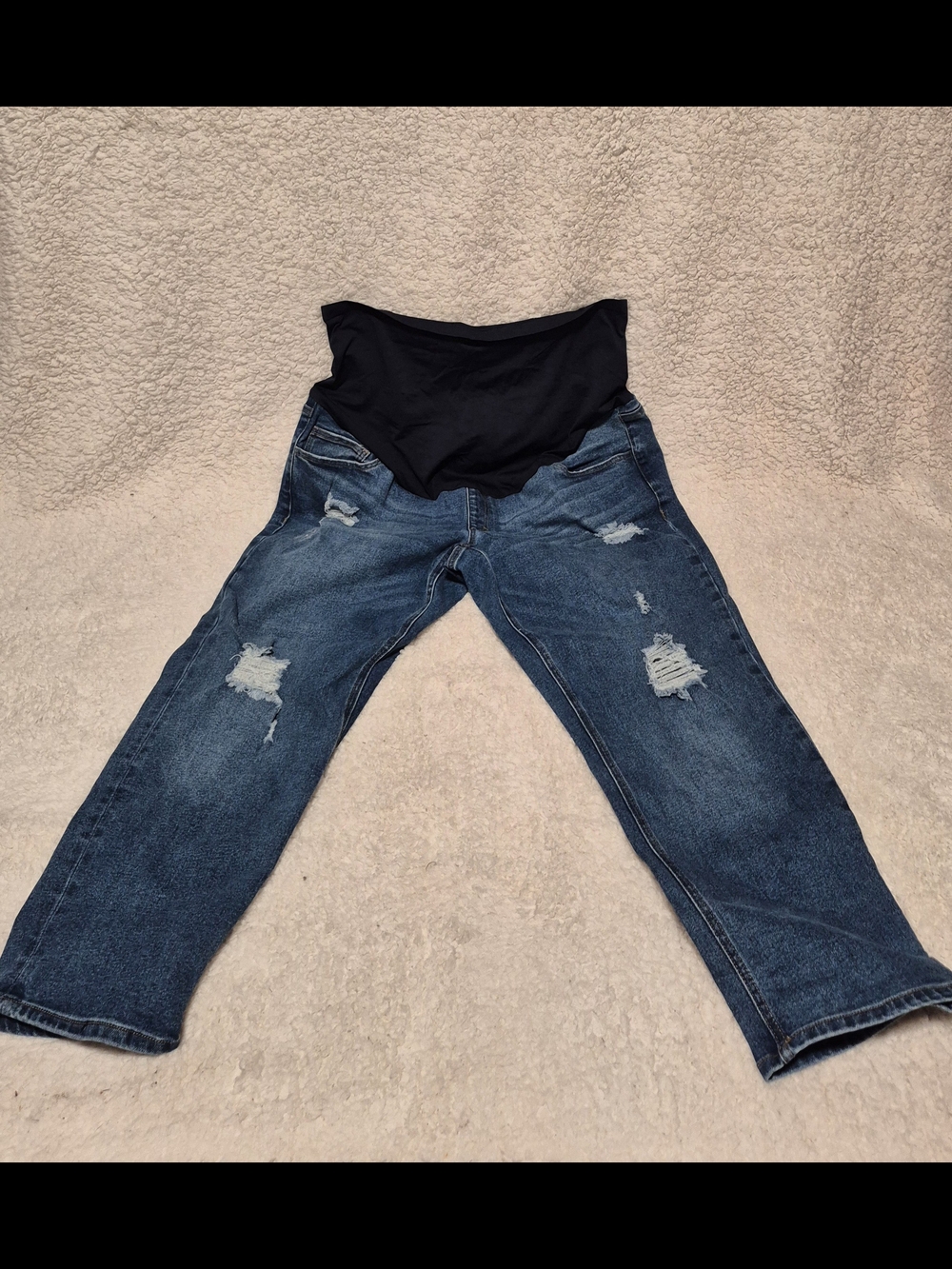 Time and Tru Blue Distressed Maternity Boyfriend Jeans with Black Panel